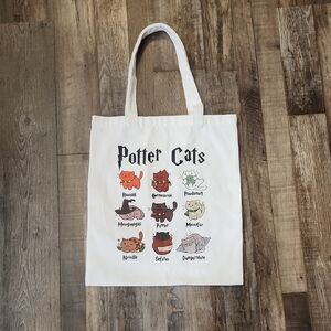 Potter Cats White Tote Bag 15X13.5 Harry Potter Hermeownie Purrter Collectible